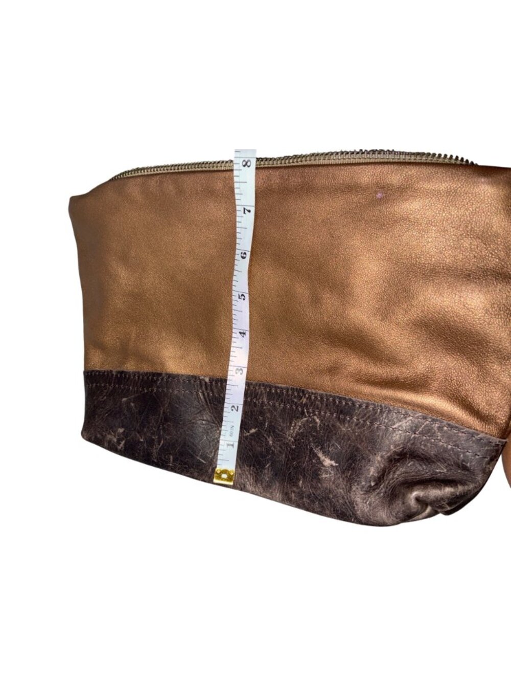Rough & Tumble Metallic Bronze Leather Pouch With Zipper Closure & Interior Pock - Picture 8 of 8